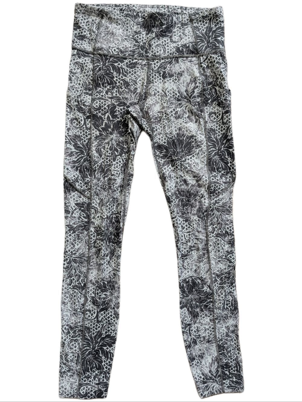 Lululemon Womens White Black Fast Free 7/8 Tight 25" Serigraph Leggings Size 6